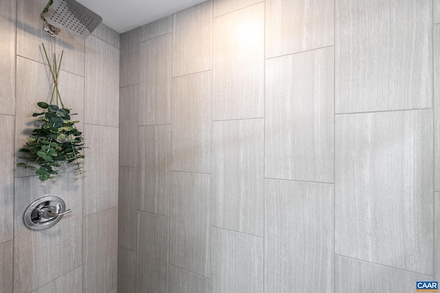 interior details featuring a tile shower