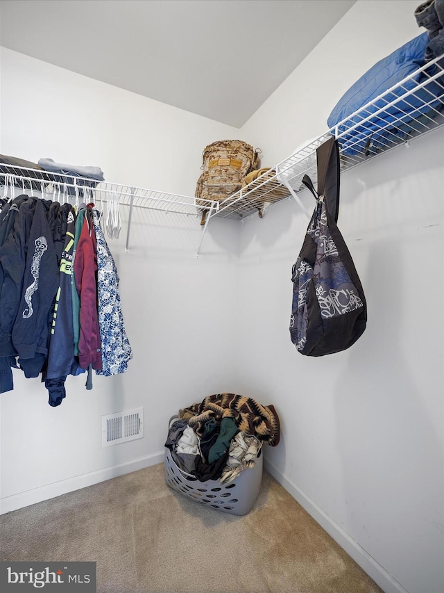 spacious closet with visible vents and carpet