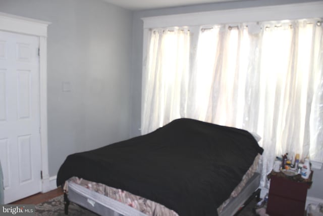 bedroom featuring multiple windows and wood finished floors