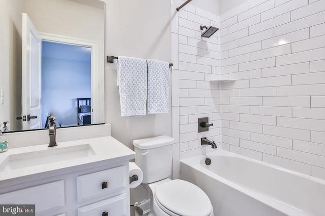 full bathroom with shower / tub combination, toilet, and vanity