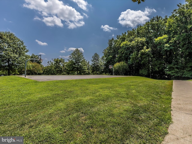 view of home's community with a lawn and community basketball court