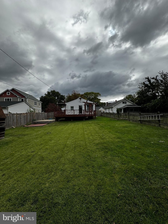 view of yard featuring a deck and a fenced backyard