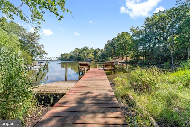 view of dock with a water view