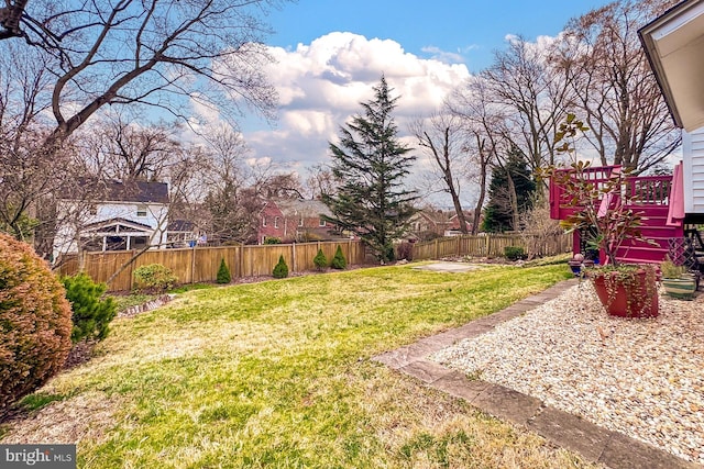 view of yard featuring a fenced backyard