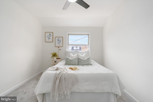 bedroom featuring a ceiling fan, baseboards, and carpet floors