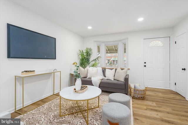 living area featuring recessed lighting and wood finished floors