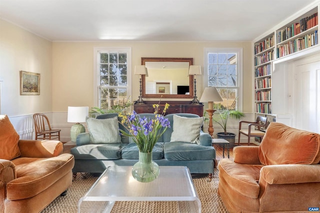 living area featuring built in features