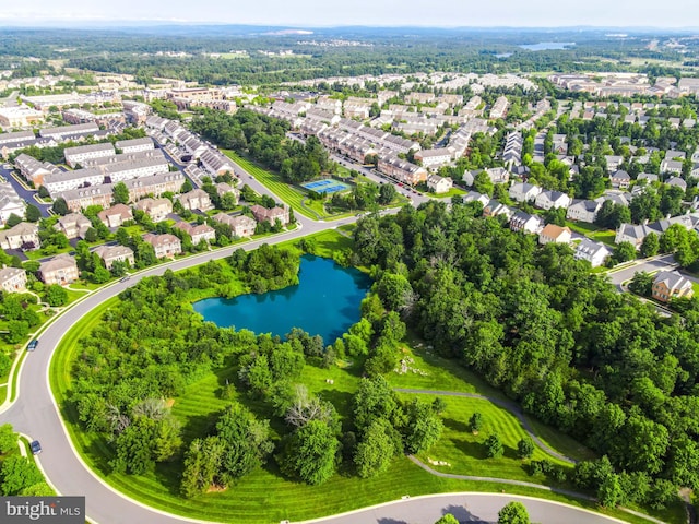 bird's eye view featuring a residential view and a water view