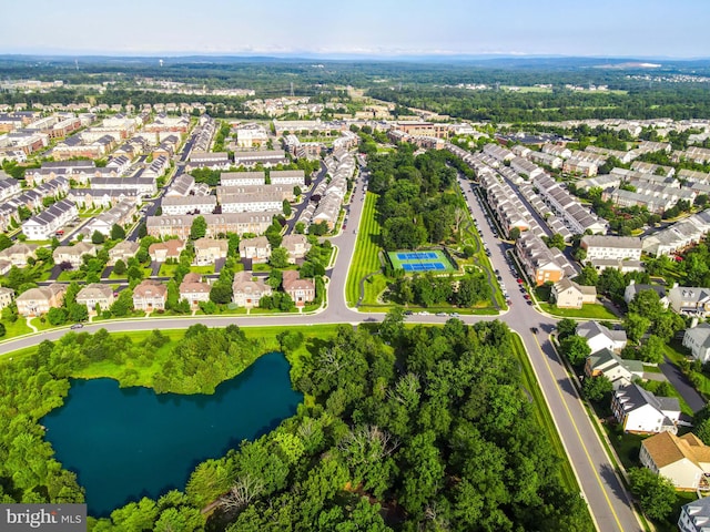 bird's eye view with a water view and a residential view