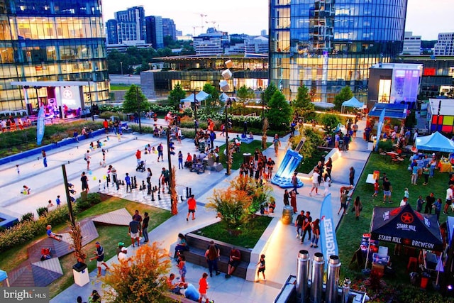 birds eye view of property with a city view