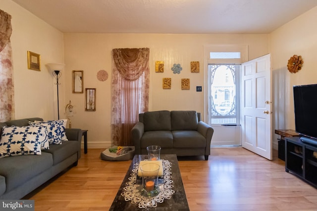 living area with wood finished floors and baseboards