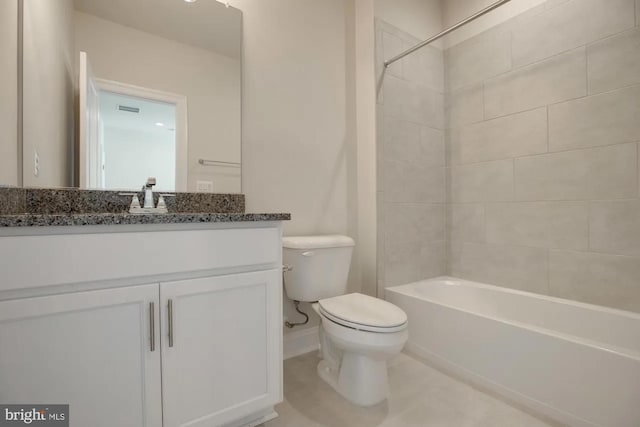 full bathroom with tile patterned floors, visible vents, toilet, vanity, and shower / bathtub combination