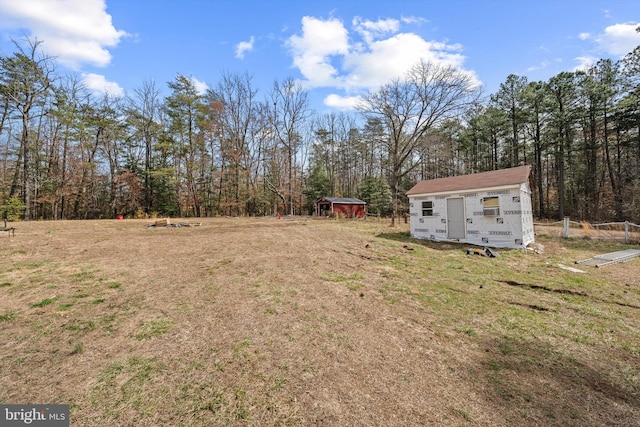 view of yard with an outdoor structure and a storage unit