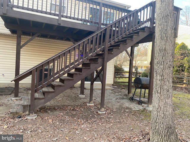 view of patio / terrace featuring stairs