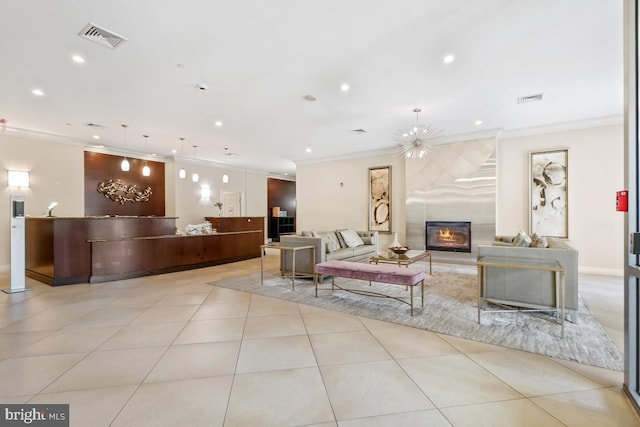 reception with visible vents and a fireplace