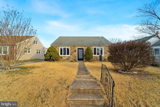 view of front of house with stone siding and a front yard