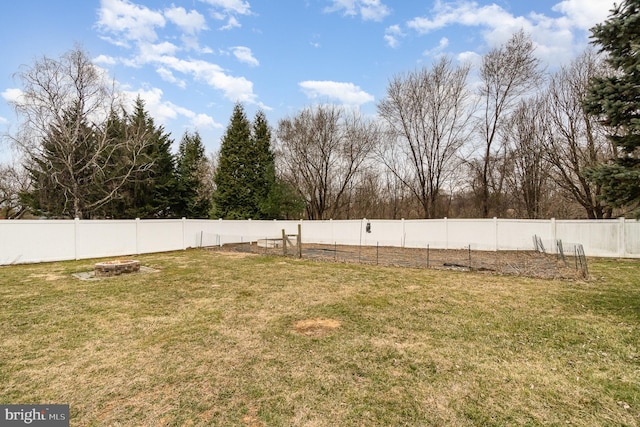 view of yard with a vegetable garden and a fenced backyard