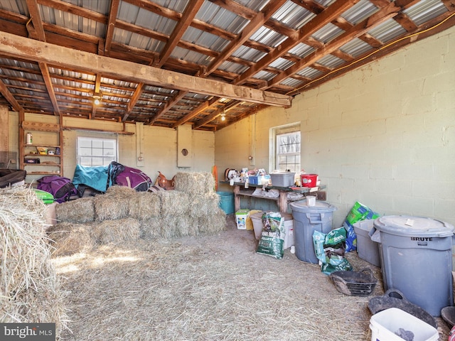 garage featuring concrete block wall