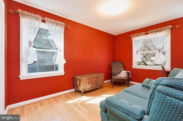 sitting room featuring baseboards and wood-type flooring