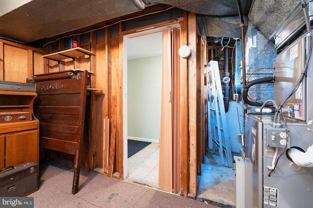 unfinished basement with heating unit