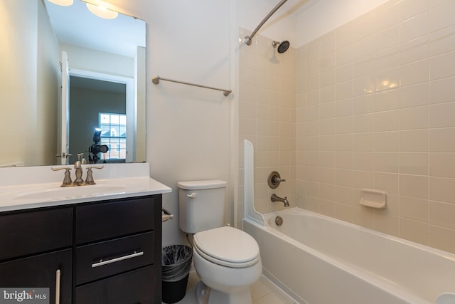 full bath featuring toilet, shower / washtub combination, and vanity