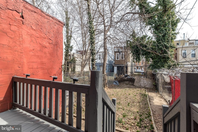 deck with a fenced backyard