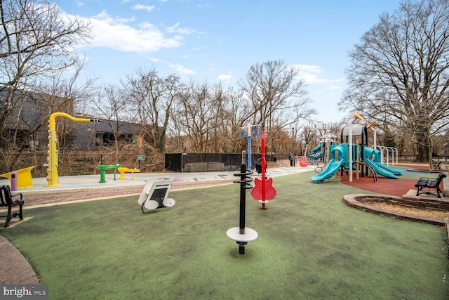 community jungle gym with fence