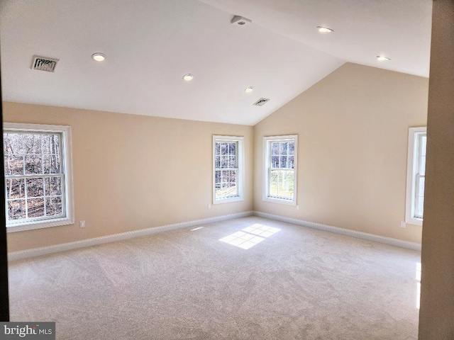 230 Banyan Dr, State College, PA 16801 - unfurnished room featuring visible vents, baseboards, lofted ceiling, and carpet floors