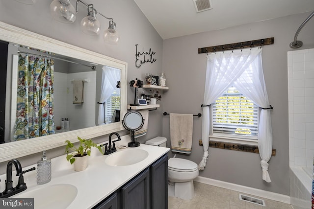 full bath with a sink, visible vents, and toilet