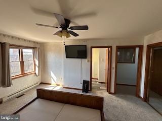 interior space with carpet and a ceiling fan