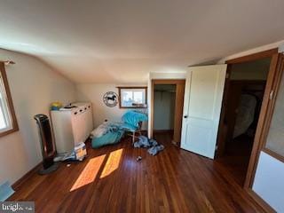 interior space featuring wood finished floors and vaulted ceiling