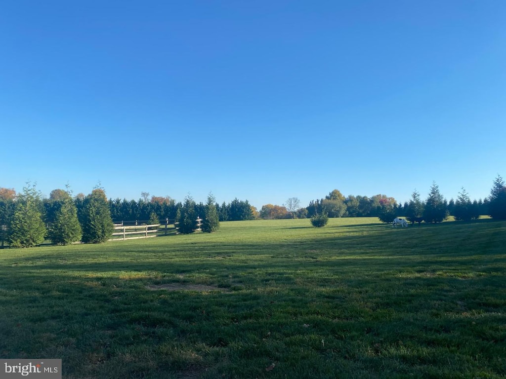 view of yard featuring a rural view and fence