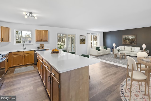 kitchen featuring light countertops, plenty of natural light, and light wood-type flooring