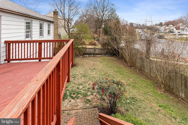 view of yard featuring a deck and a fenced backyard