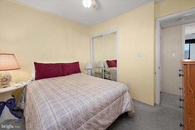 bedroom with a closet and carpet flooring