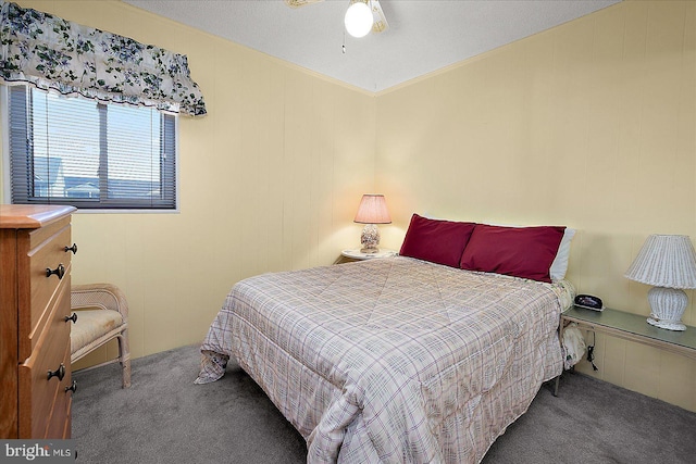 bedroom featuring carpet flooring and a ceiling fan