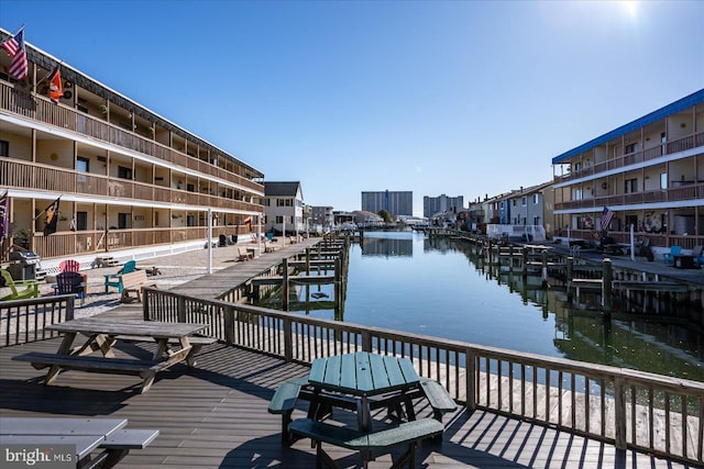 view of dock featuring a water view