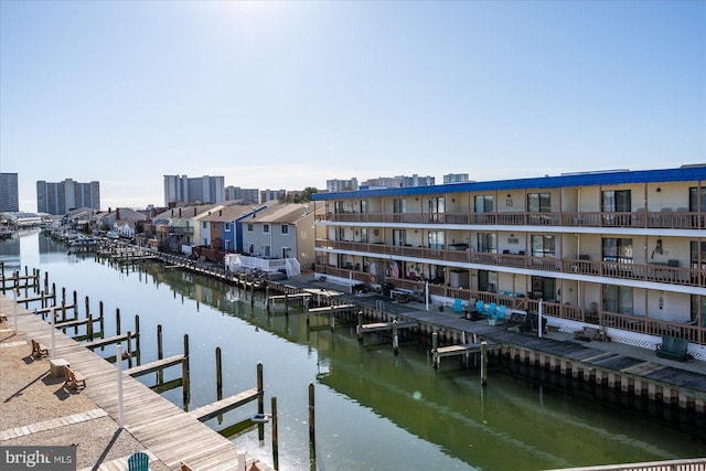 dock area with a water view