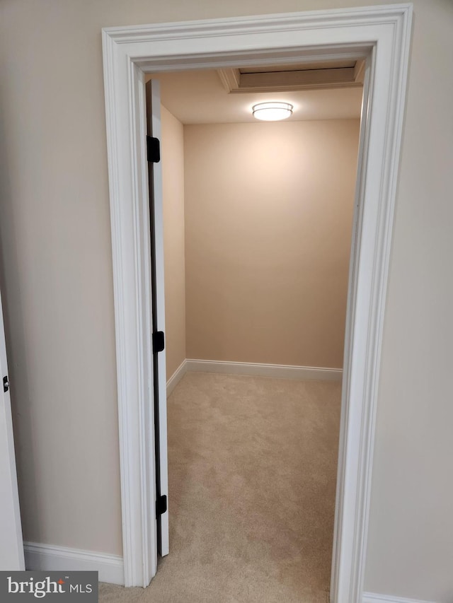 240 Banyan Dr, State College, PA 16801 - hall with attic access, baseboards, and light colored carpet