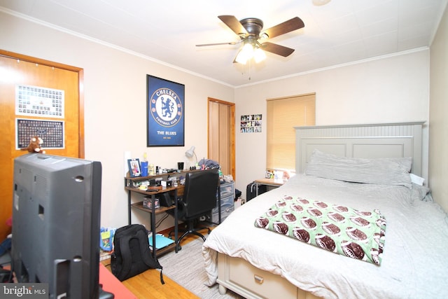 115 Crestmont Ave, State College, PA 16801 - bedroom featuring ceiling fan, wood finished floors, and ornamental molding