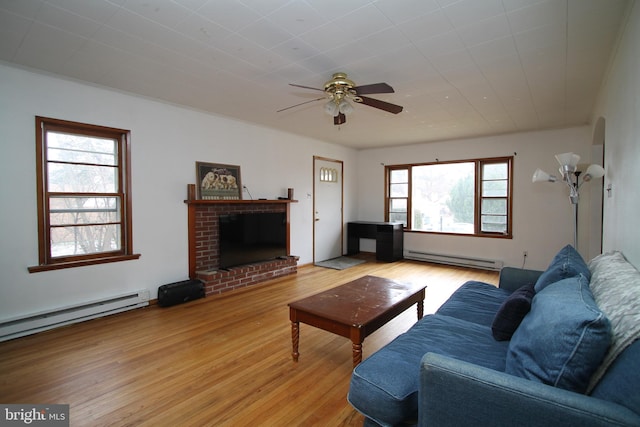115 Crestmont Ave, State College, PA 16801 - living room featuring light wood-type flooring, baseboard heating, and ceiling fan