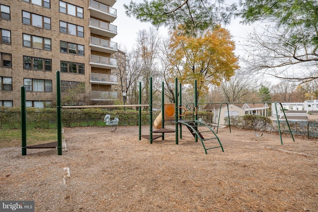 community jungle gym with fence