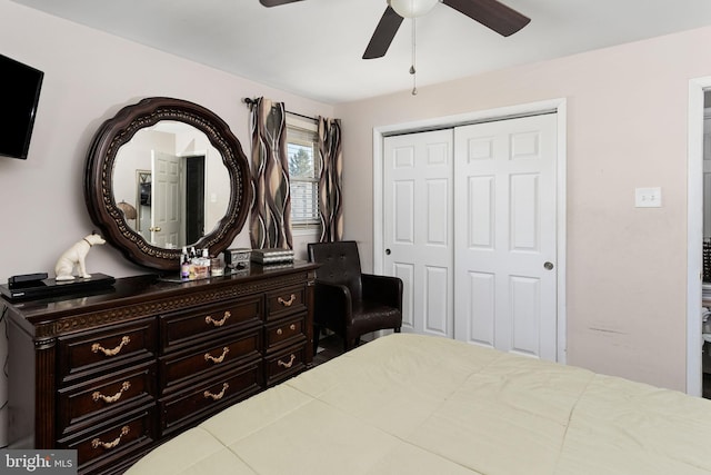 bedroom with a closet and ceiling fan