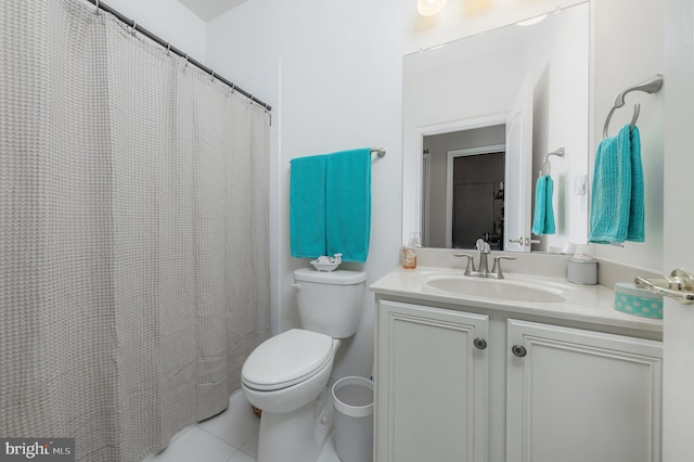 full bath featuring vanity, toilet, shower / bath combo, and tile patterned flooring