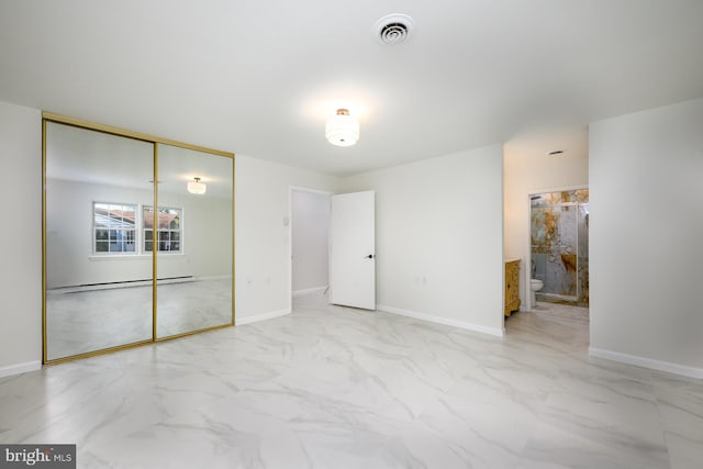 unfurnished bedroom with visible vents, baseboards, and marble finish floor