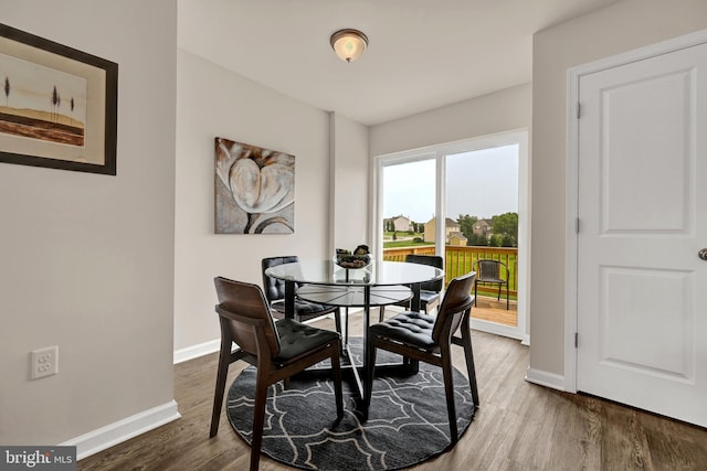 dining room with baseboards and wood finished floors