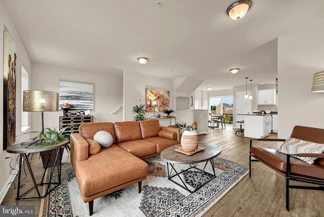 living room featuring baseboards and wood finished floors