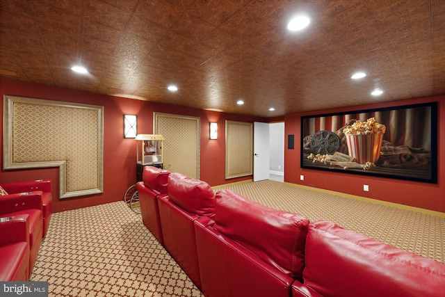 cinema featuring carpet flooring and recessed lighting