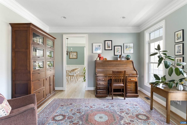 3535 Foxwood Dr, Barboursville, VA 22923 - office space with light wood-type flooring, baseboards, visible vents, and ornamental molding