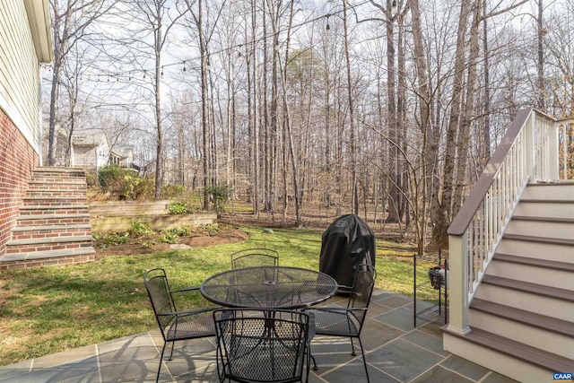 3535 Foxwood Dr, Barboursville, VA 22923 - view of patio / terrace featuring stairway, outdoor dining area, and a grill